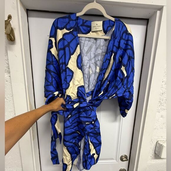 Blue and Cream Wrap Dress Eugenia Fernandez Wrap Dress - Like New MEDIUM - Picture 1 of 3